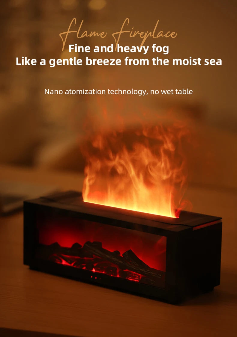 Fireplace Flame Humidifier – Simulated Aromatherapy & Ambient Light, USB Plug-In