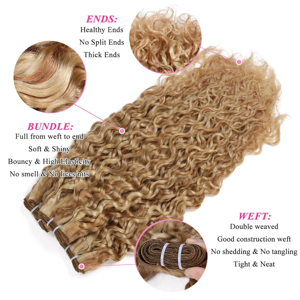 Real Beauty Ombre Peruvian Water Wave Human Hair Extensions – Two-Tone P27/613, 100% Remy, 12"-26