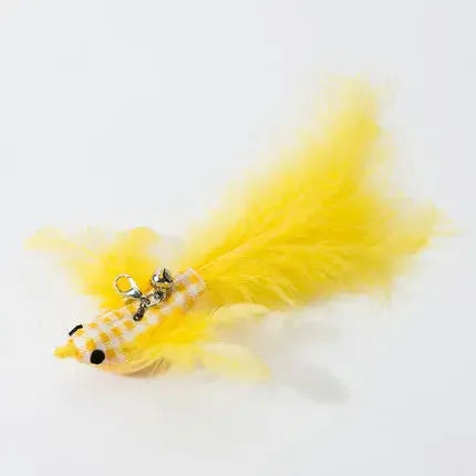 Natural Feather Cat Teaser Replacement Head – Bite-Resistant Toy with Bells