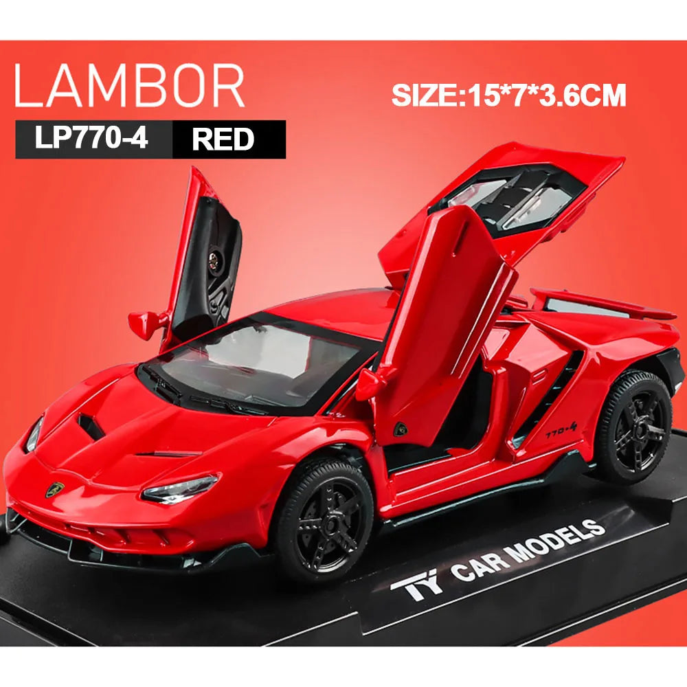 1/32 Lambor Lp770 Diecast Alloy Car Model – Pull Back, Light & Sound, Toys For Kids And Collectors