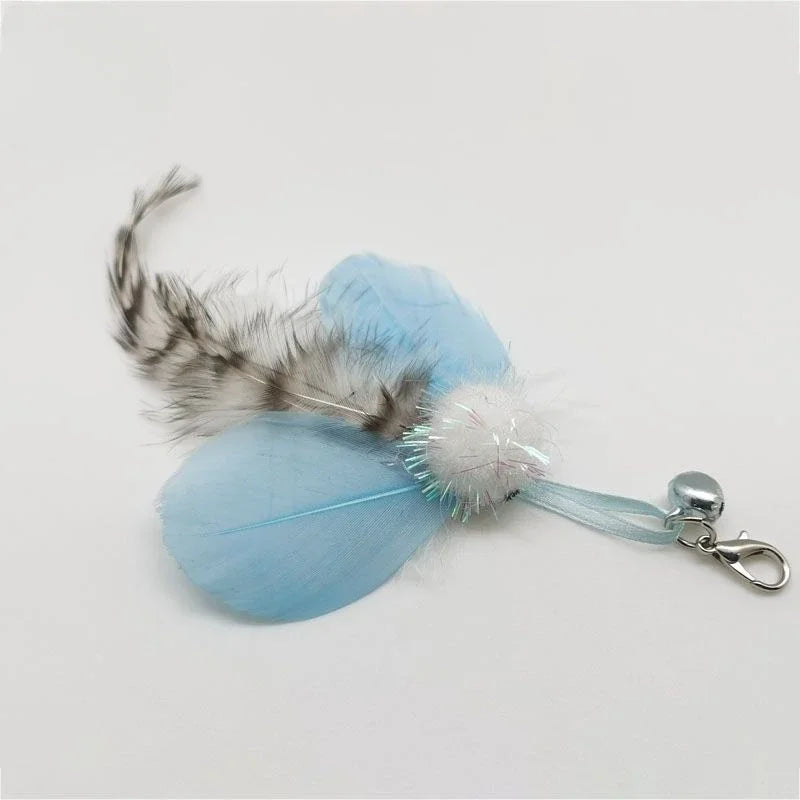 Natural Feather Cat Teaser Replacement Head – Bite-Resistant Toy with Bells
