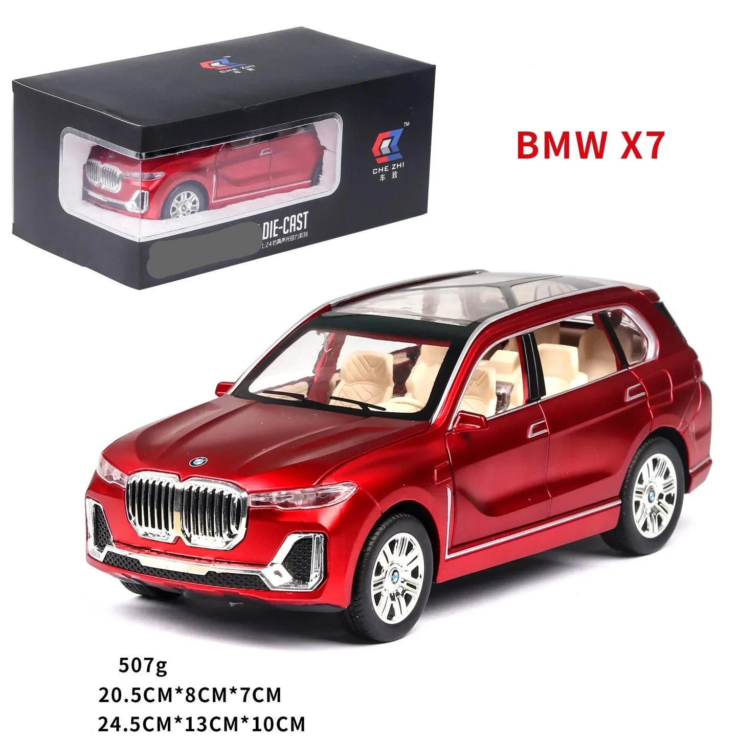 1:24 Scale Diecast BMW X7 Alloy SUV Toy – Sound & Light Collectible