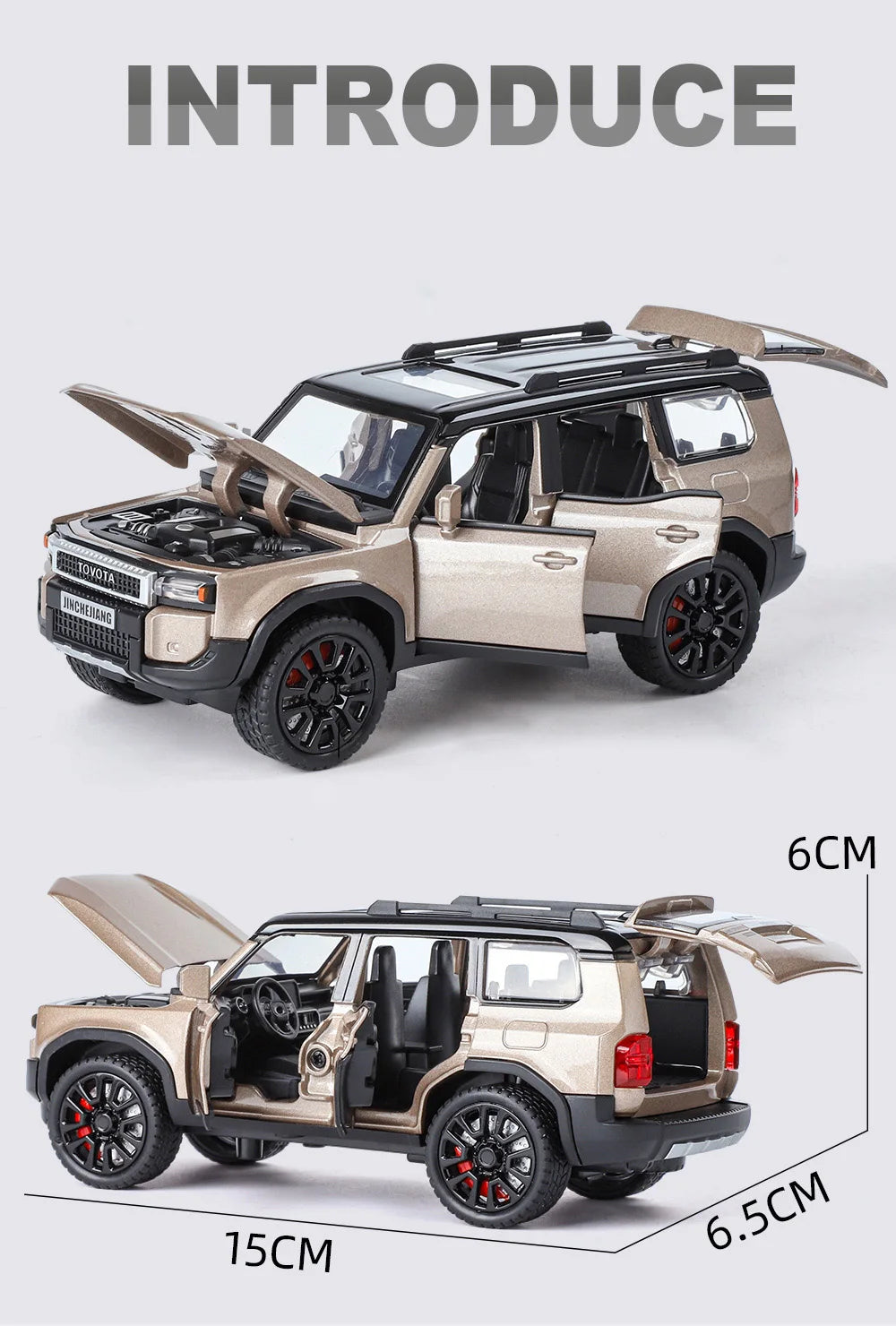 1:32 Toyota 2024 Prado Land Cruiser SUV Diecast Metal Car Toy with Sound & Light
