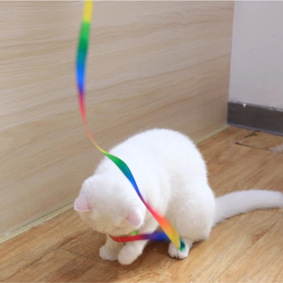 Interactive Cat Rainbow Wand Toys – 2Pcs Colorful Ribbon Charmer for Kittens