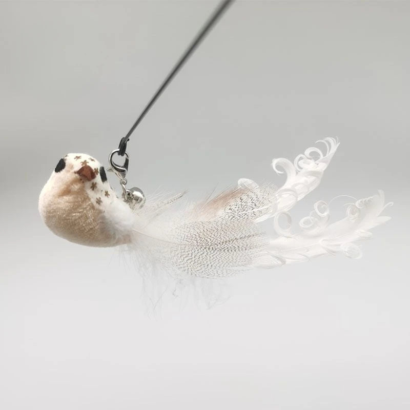 Natural Feather Cat Teaser Replacement Head – Bite-Resistant Toy with Bells