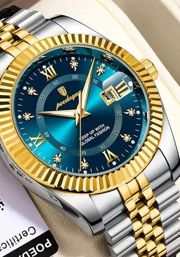 Men's Luxury Sports Watch – Waterproof Stainless Steel Quartz with Luminous Date Display