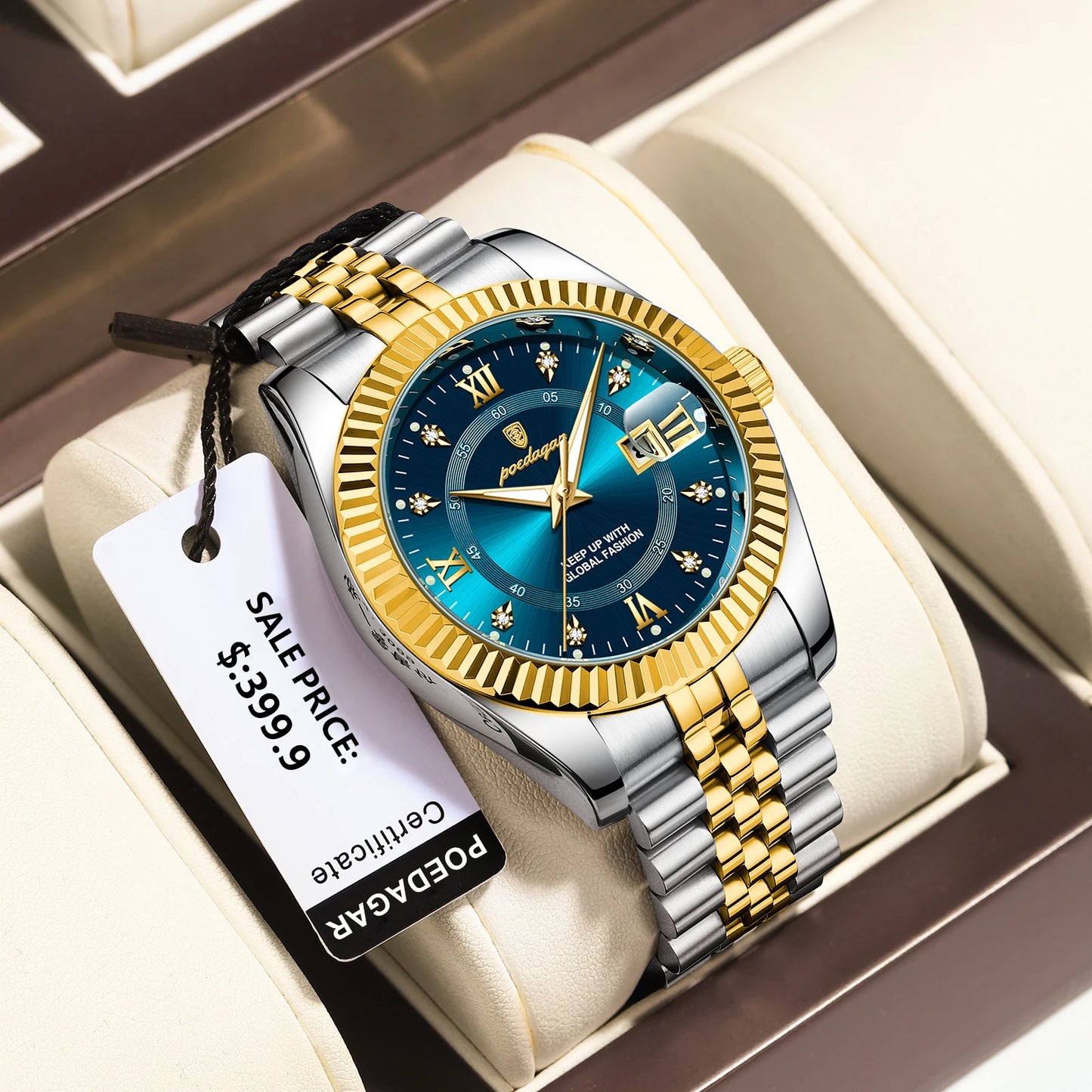Men's Luxury Sports Watch – Waterproof Stainless Steel Quartz with Luminous Date Display