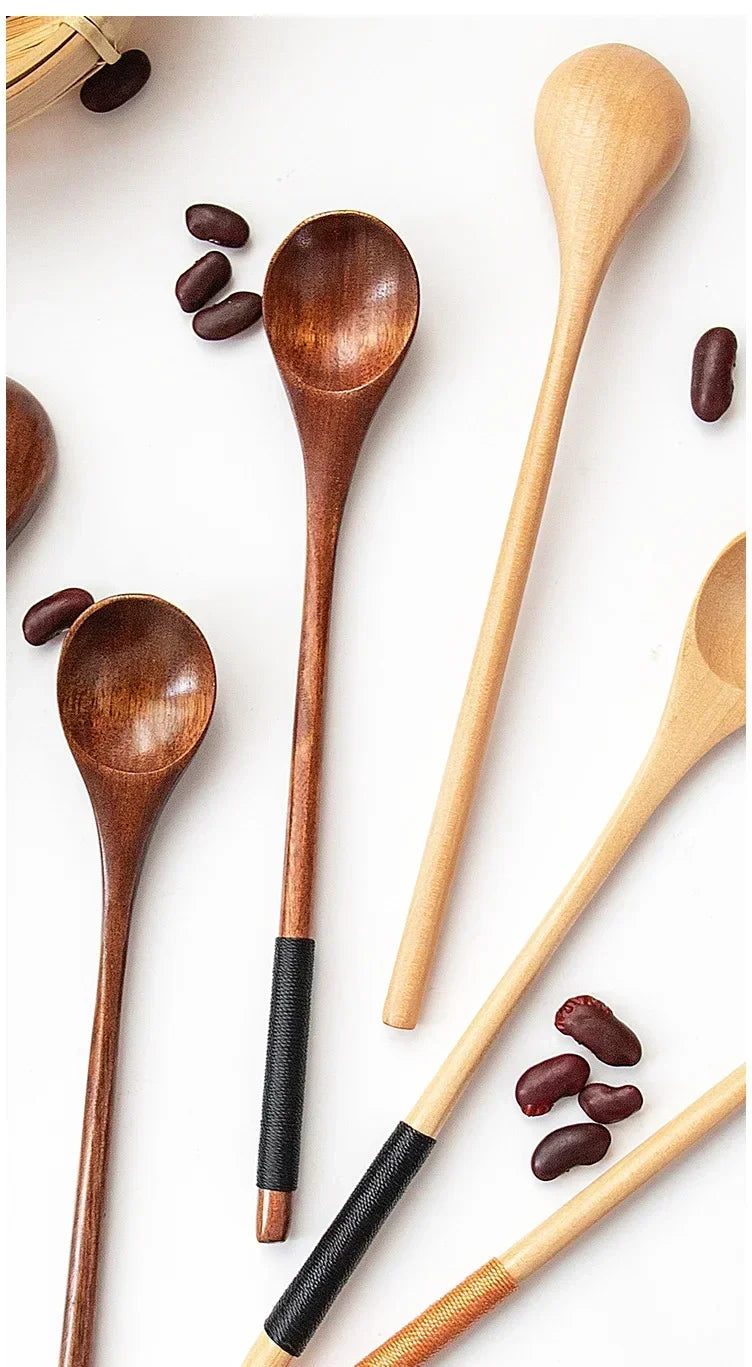Deluxe Bamboo Wooden Spoon with Long Handle – Multifunctional Stirring & Soup Teaspoon for Kitchen Use