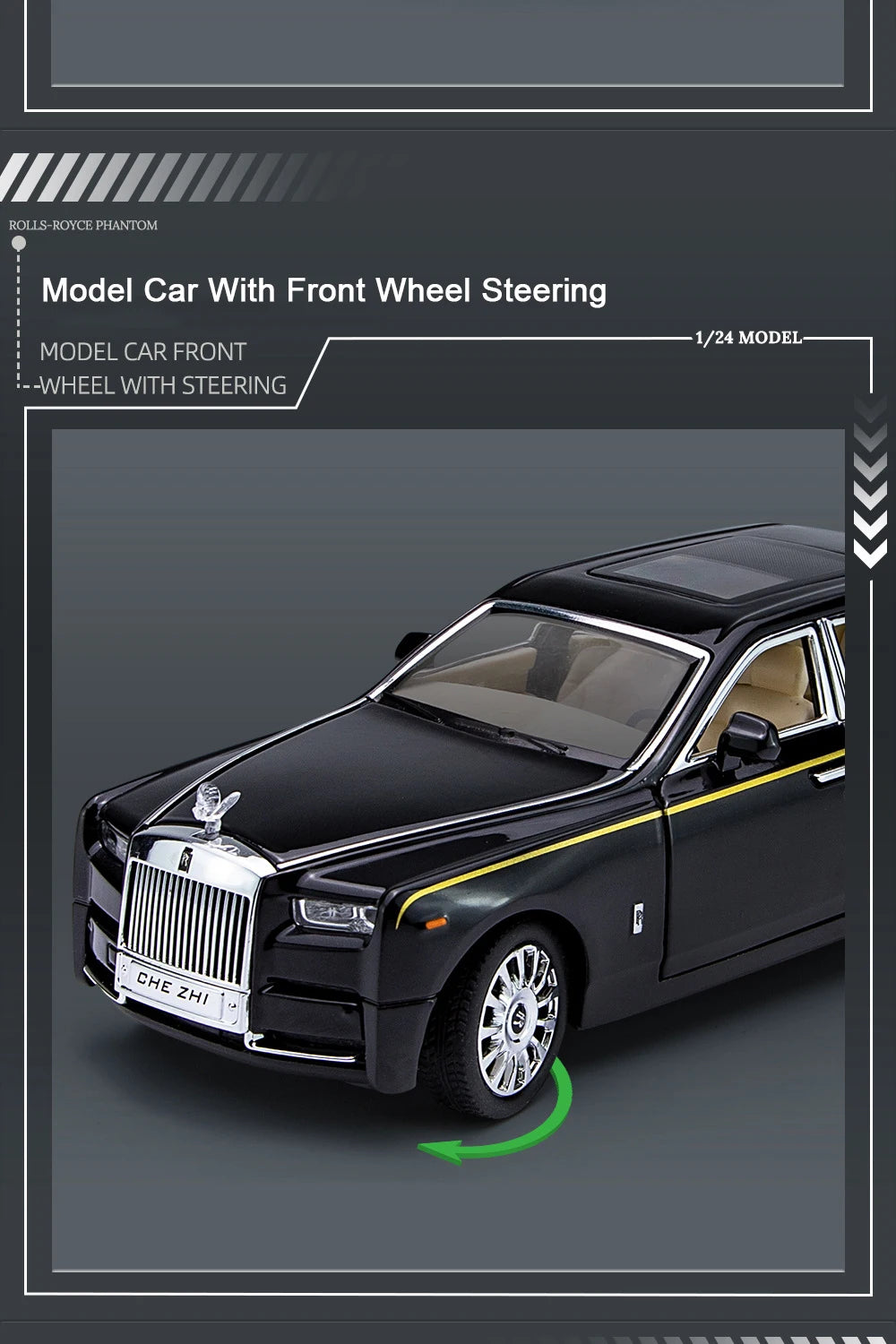 1:24 Rolls Royce Phantom Diecast Model Car – Pull Back Toy with Lights & Music