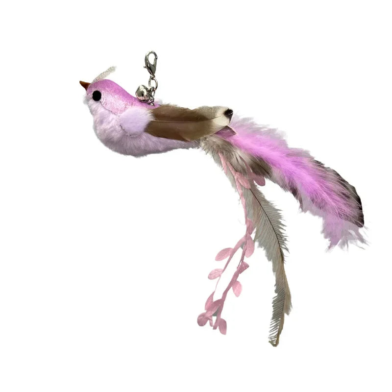 Natural Feather Cat Teaser Replacement Head – Bite-Resistant Toy with Bells