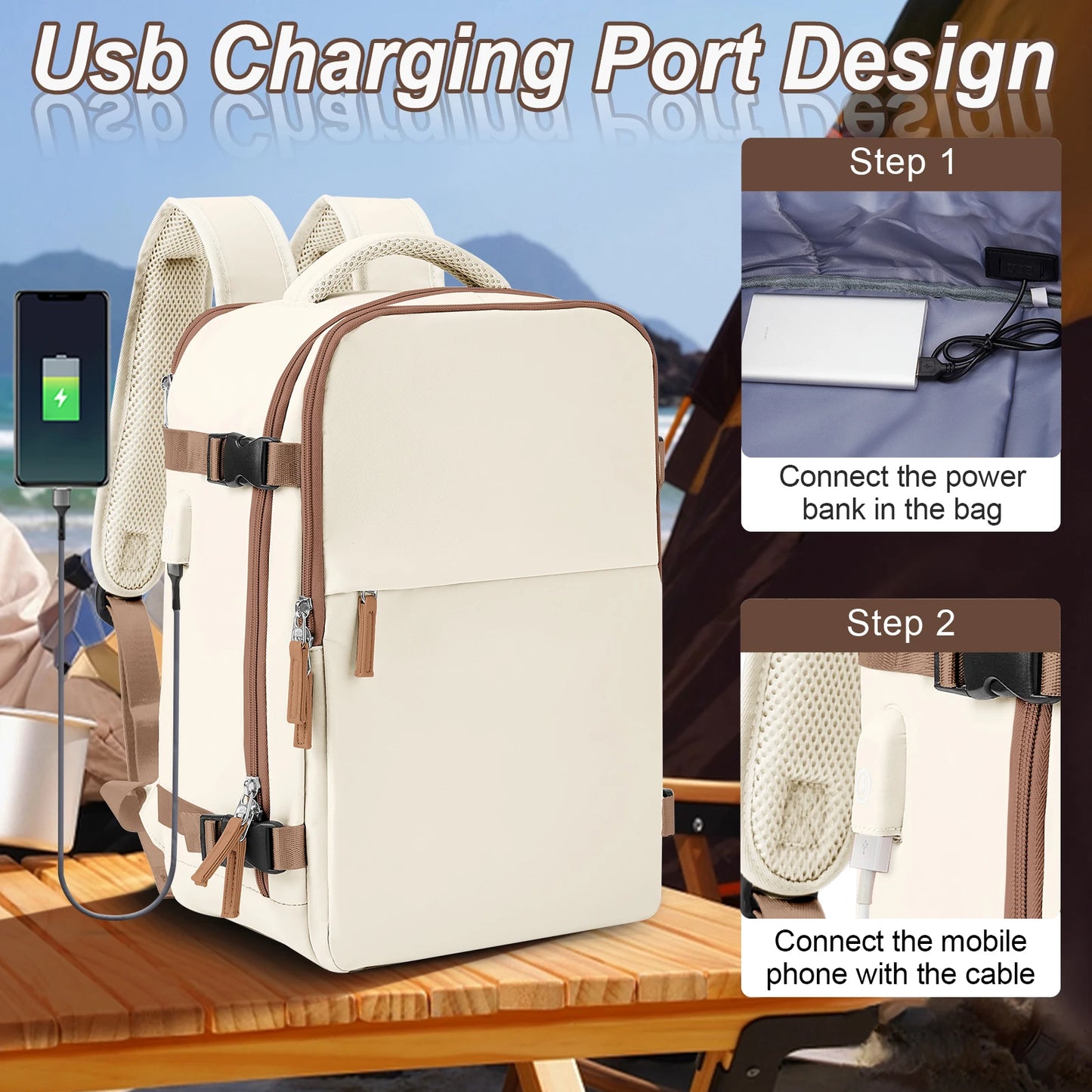 Large Travel Backpack for Men - Airline Approved, Waterproof Laptop & Hiking Backpack with USB Port
