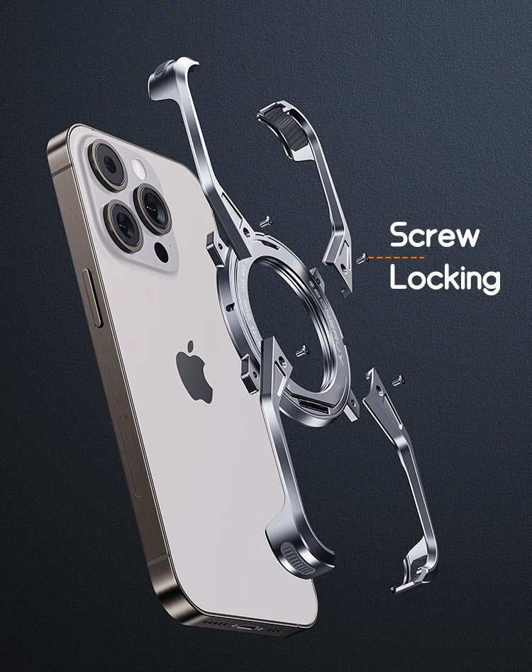 Metal Aluminum Alloy Magnetic Frameless Phone Case for iPhone 13/14/15 Pro Max - 360° Rotating Bumper, Shockproof Design