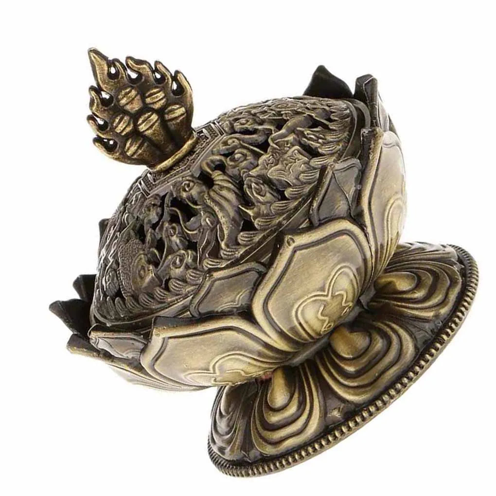 Alloy Incense Burner – Handmade Bronze Flower Aroma Censer for Yoga Studios