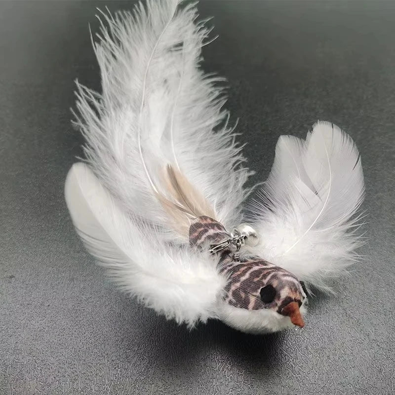 Natural Feather Cat Teaser Replacement Head – Bite-Resistant Toy with Bells