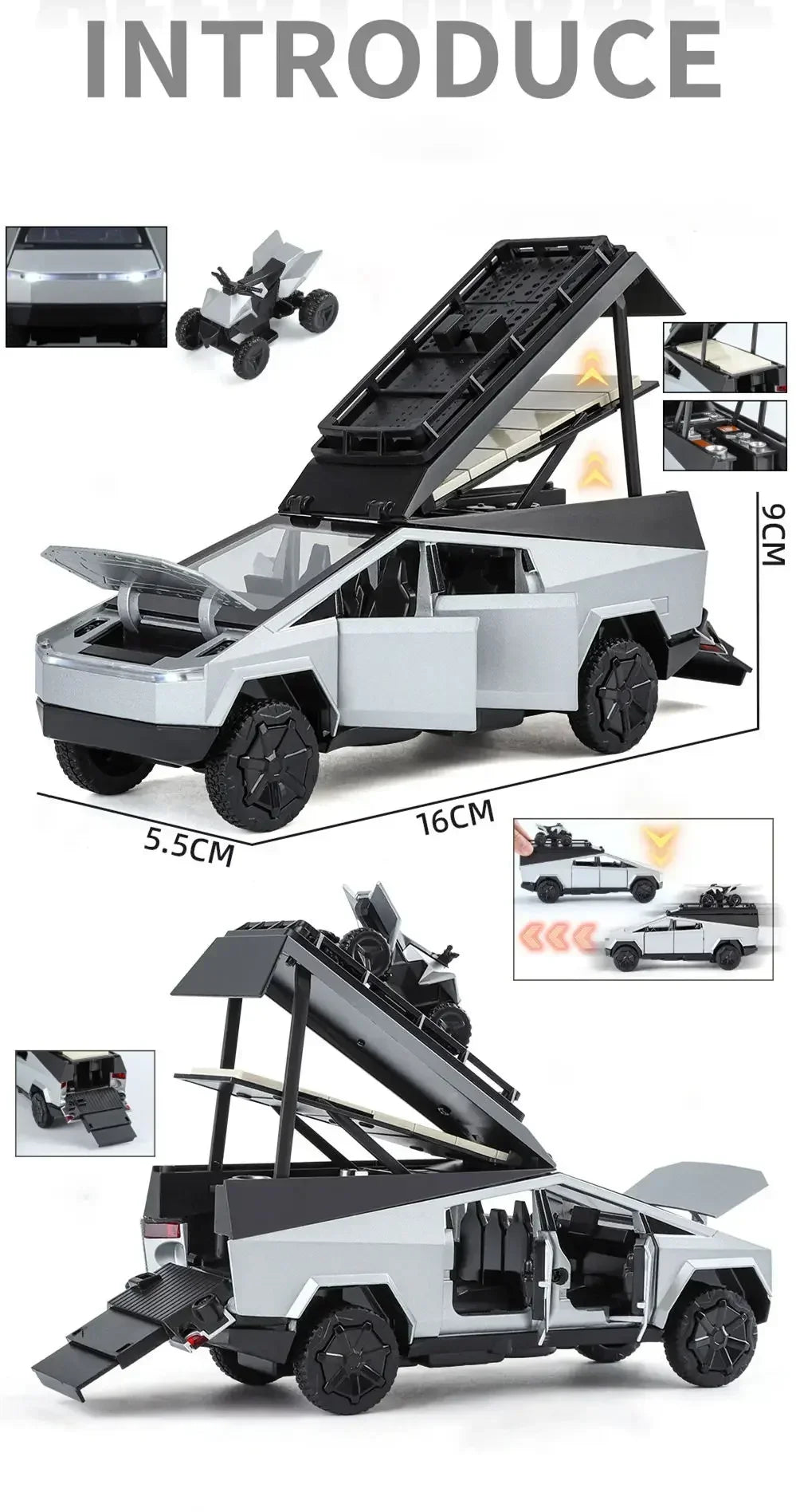 1:32 Cybertruck RV Diecast Model – Alloy Pickup Toy with Sound & Light