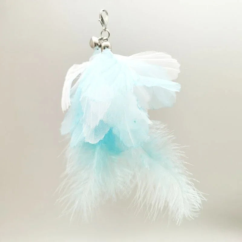 Natural Feather Cat Teaser Replacement Head – Bite-Resistant Toy with Bells