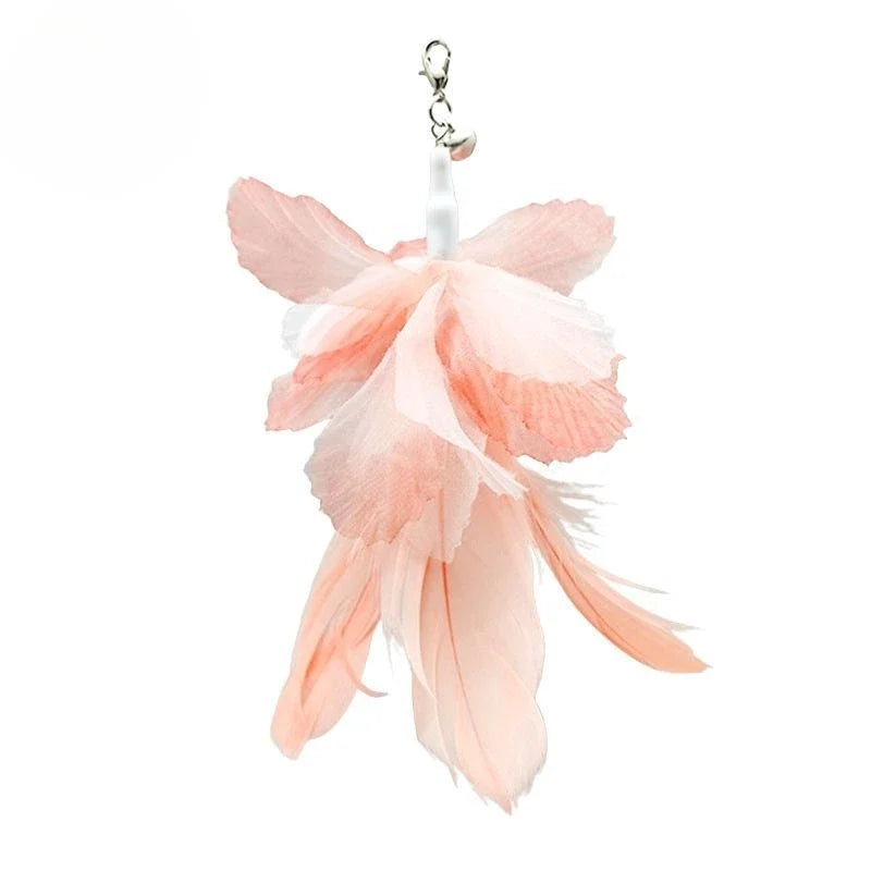 Natural Feather Cat Teaser Replacement Head – Bite-Resistant Toy with Bells