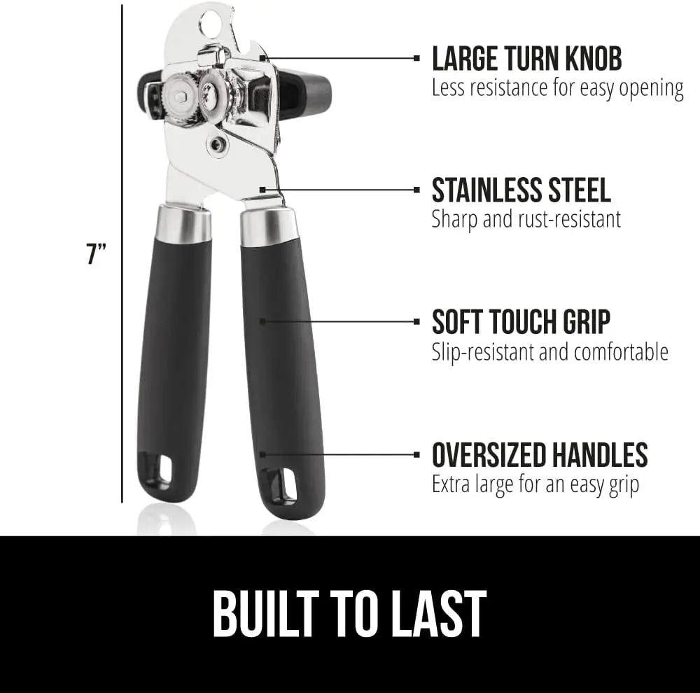 Heavy-Duty Stainless Steel Manual Can Opener with Soft Touch Handle – Rust Resistant & Ergonomic Design