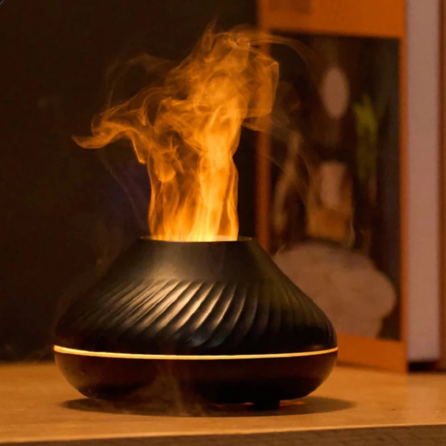 Portable Aroma Diffuser – 130ml USB Rechargeable, Night Light with Volcanic Flame Effect, Essential Oil Compatible