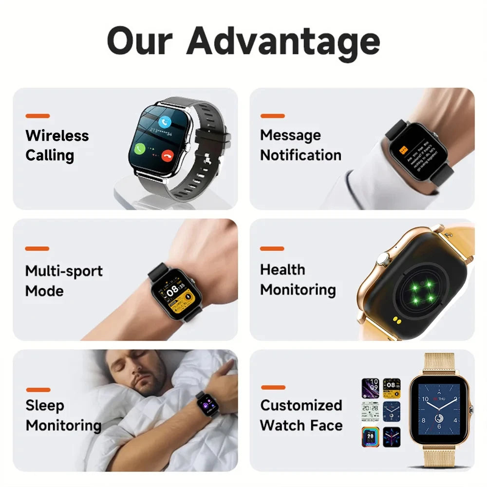 2024 Smartwatch for Men & Women – Full Touch Screen, Fitness Tracker, BT Call, Waterproof Sports Watch