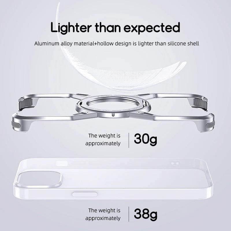 Metal Aluminum Alloy Magnetic Frameless Phone Case for iPhone 13/14/15 Pro Max - 360° Rotating Bumper, Shockproof Design