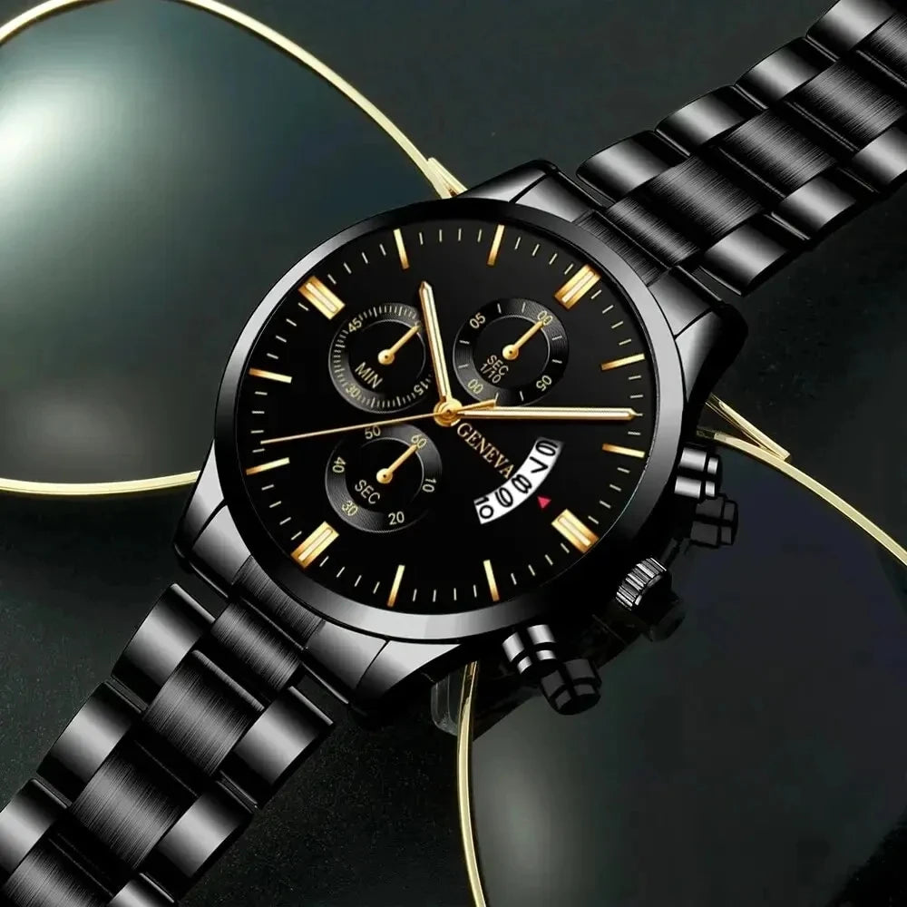 Men's Fashion Stainless Steel Quartz Watch – Luxury Business Calendar Wristwatch