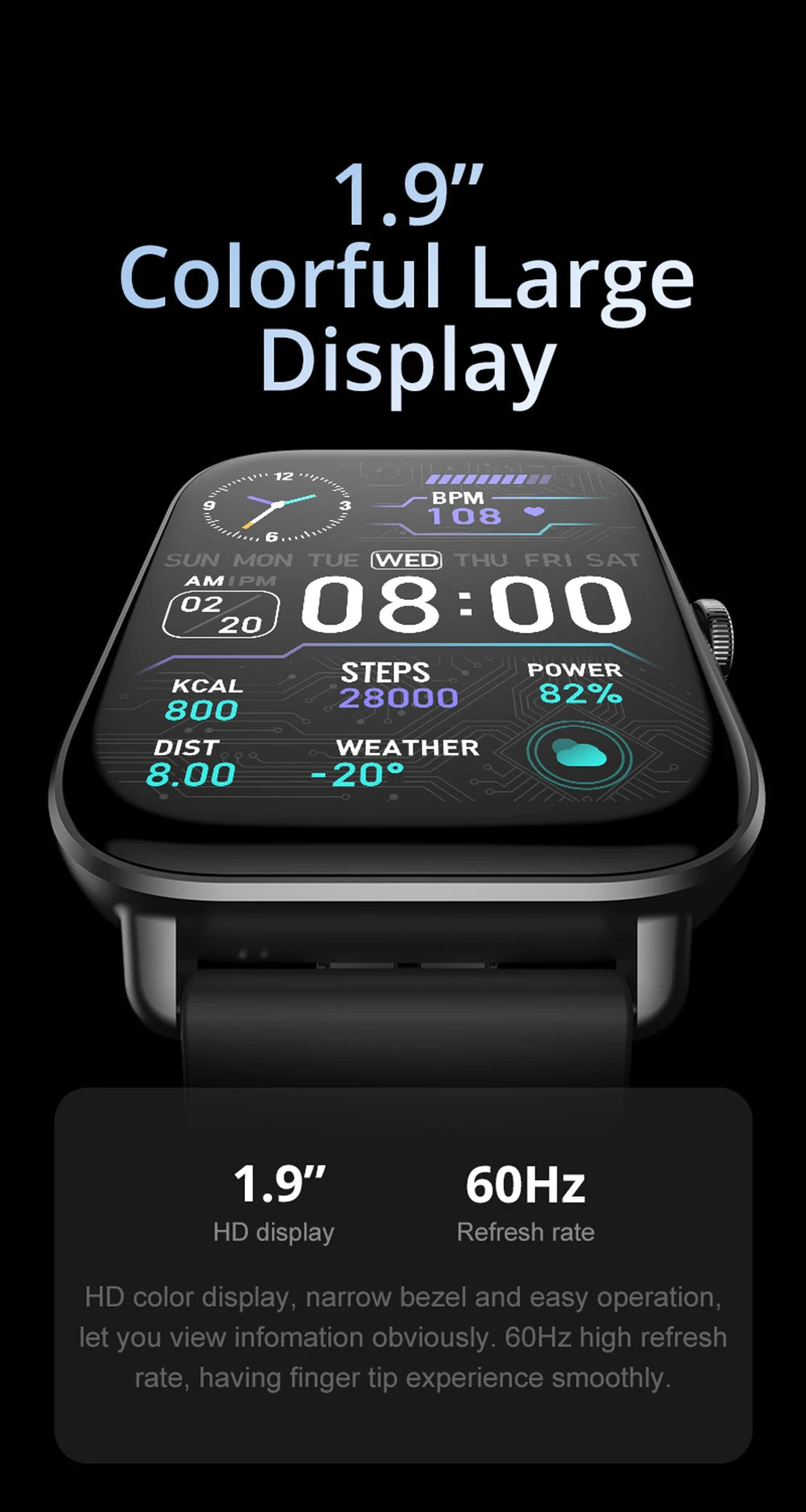 COLMI P28 Plus 2023 Smart Watch – 1.9" HD, IP68 Waterproof, Bluetooth Calling, Fitness Tracker for Android & iOS