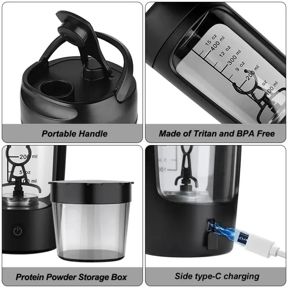 USB Electric Protein Shaker Bottle - 650ml Rechargeable Blender Cup for Fitness & Workout