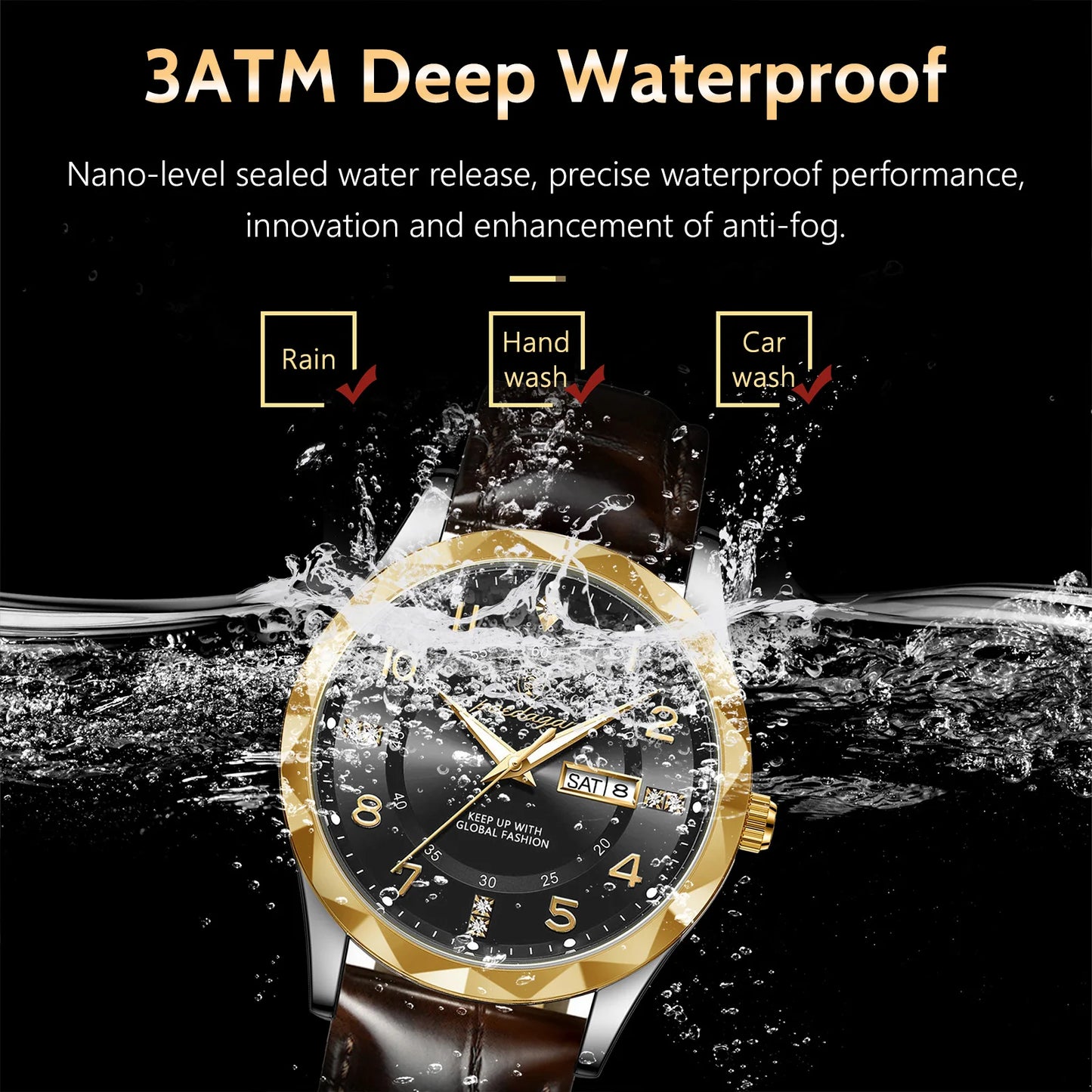 Luxury Men's Waterproof Sports Watch – Quartz Leather Wristwatch with Date & Week Display
