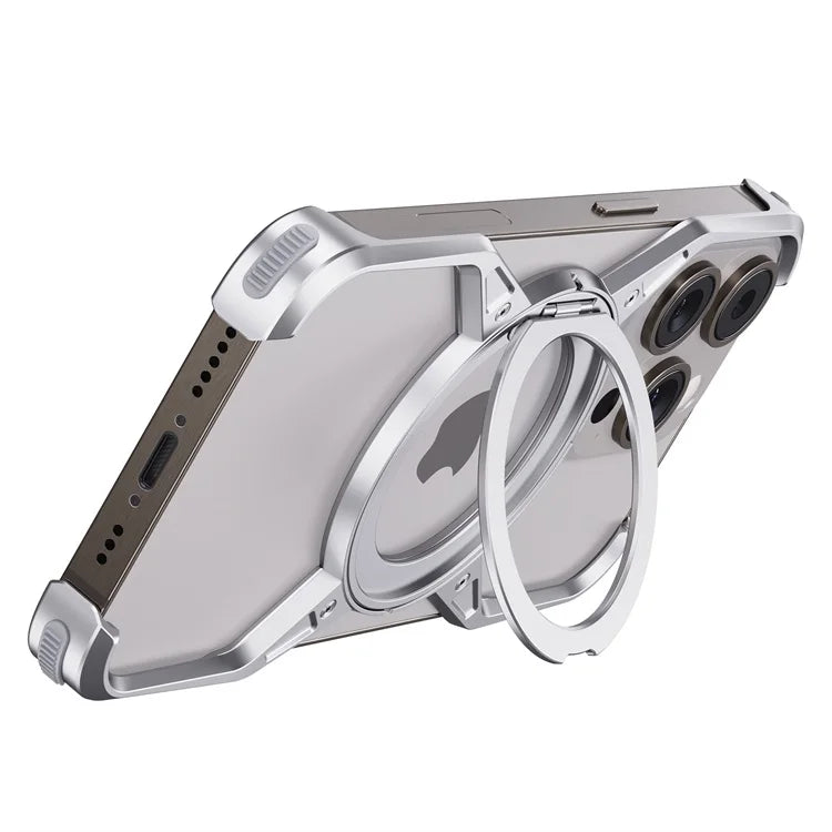 Metal Aluminum Alloy Magnetic Frameless Phone Case for iPhone 13/14/15 Pro Max - 360° Rotating Bumper, Shockproof Design