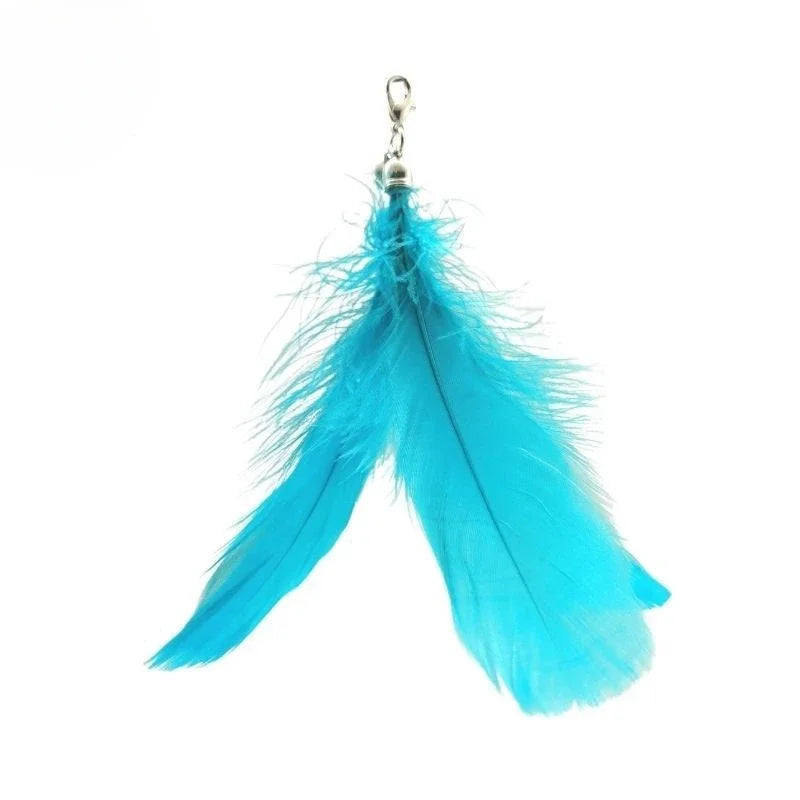 Natural Feather Cat Teaser Replacement Head – Bite-Resistant Toy with Bells