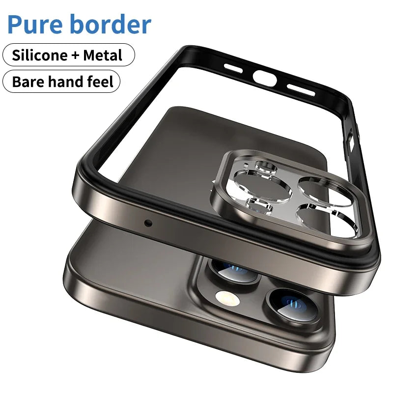 Metal Frame Bumper Case for iPhone 16/15 Pro Max - Shockproof Lens Protection