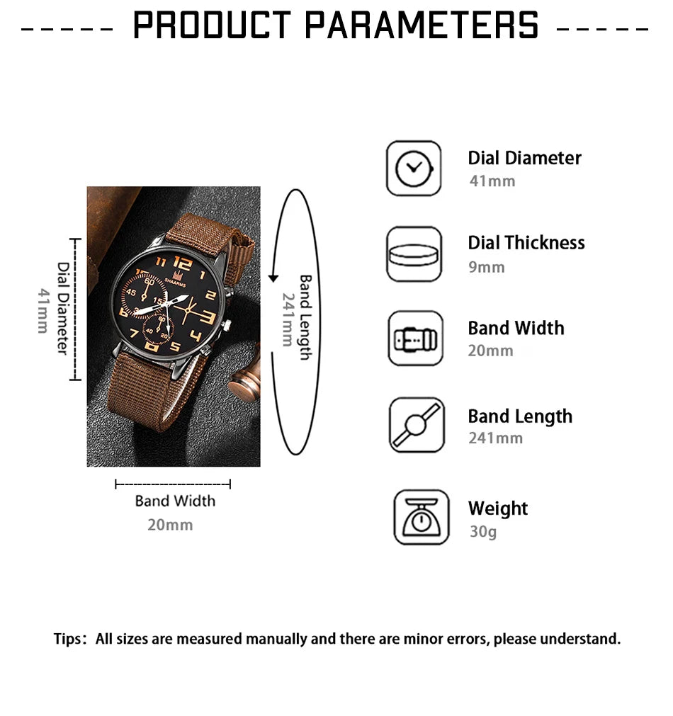 Men's 4-Piece Luxury Watch & Bracelet Set – Black Big Dial, Leather Band Quartz Watch