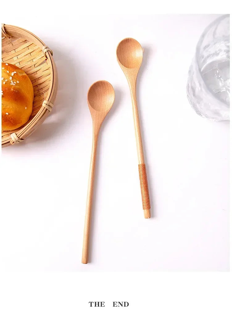 Deluxe Bamboo Wooden Spoon with Long Handle – Multifunctional Stirring & Soup Teaspoon for Kitchen Use
