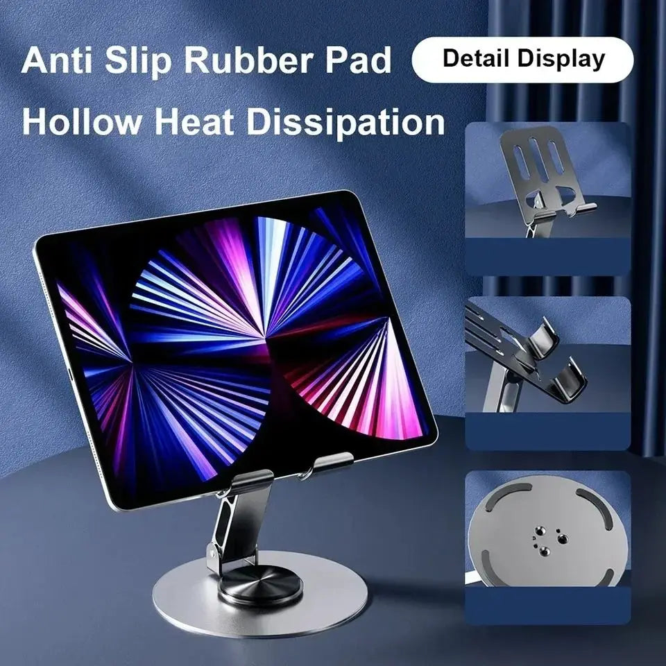 All-Metal Aluminum 360° Rotating Phone Holder – Universal Foldable Desk Stand with Double Shaft Design, Anti-Fall Stability