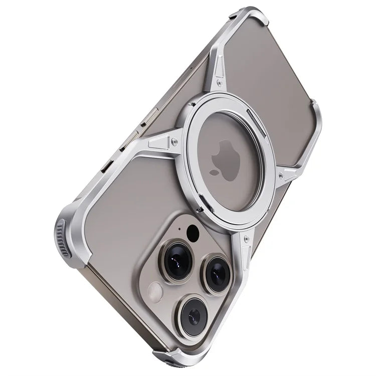 Metal Aluminum Alloy Magnetic Frameless Phone Case for iPhone 13/14/15 Pro Max - 360° Rotating Bumper, Shockproof Design