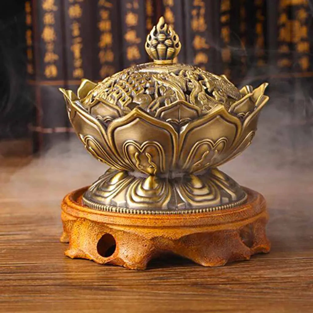 Alloy Incense Burner – Handmade Bronze Flower Aroma Censer for Yoga Studios