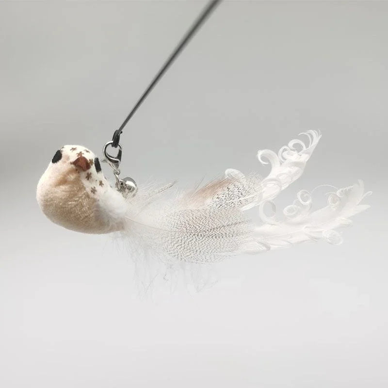 Natural Feather Cat Teaser Replacement Head – Bite-Resistant Toy with Bells