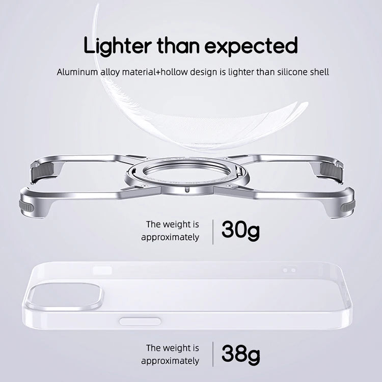 Metal Aluminum Alloy Magnetic Frameless Phone Case for iPhone 13/14/15 Pro Max - 360° Rotating Bumper, Shockproof Design