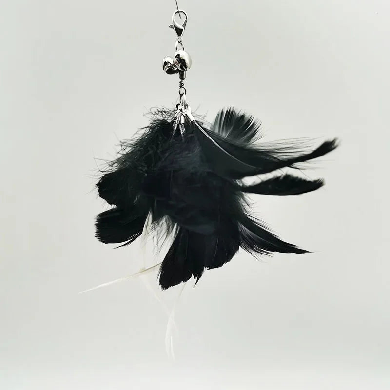 Natural Feather Cat Teaser Replacement Head – Bite-Resistant Toy with Bells