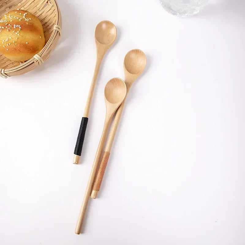 Deluxe Bamboo Wooden Spoon with Long Handle – Multifunctional Stirring & Soup Teaspoon for Kitchen Use