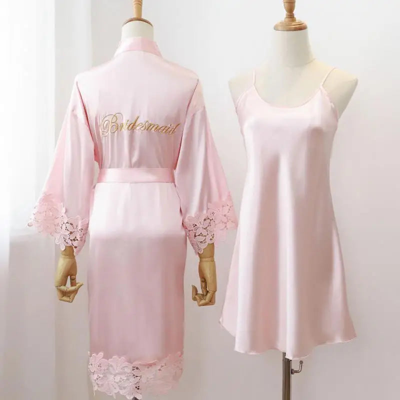 Women's Lace Wedding Robe Set - Intimate Sleepwear Kimono Gown
