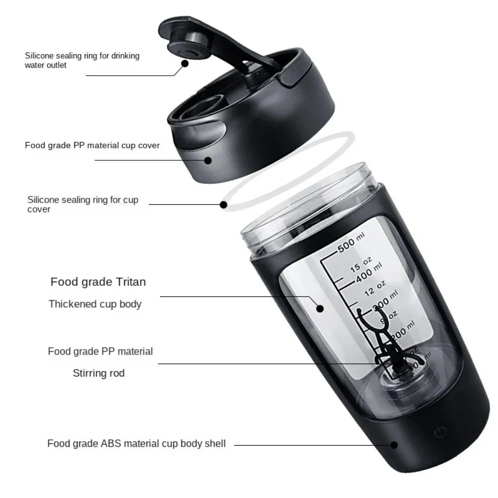USB Electric Protein Shaker Bottle - 650ml Rechargeable Blender Cup for Fitness & Workout