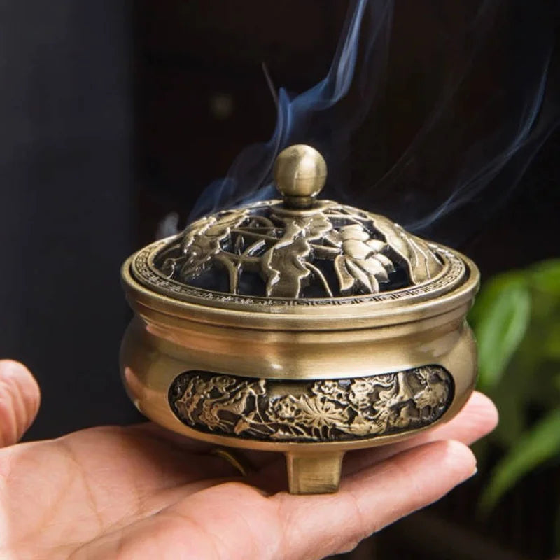 Antique Copper Incense Burner - Classical Three-Legged Aromatherapy Holder for Indoor Decor