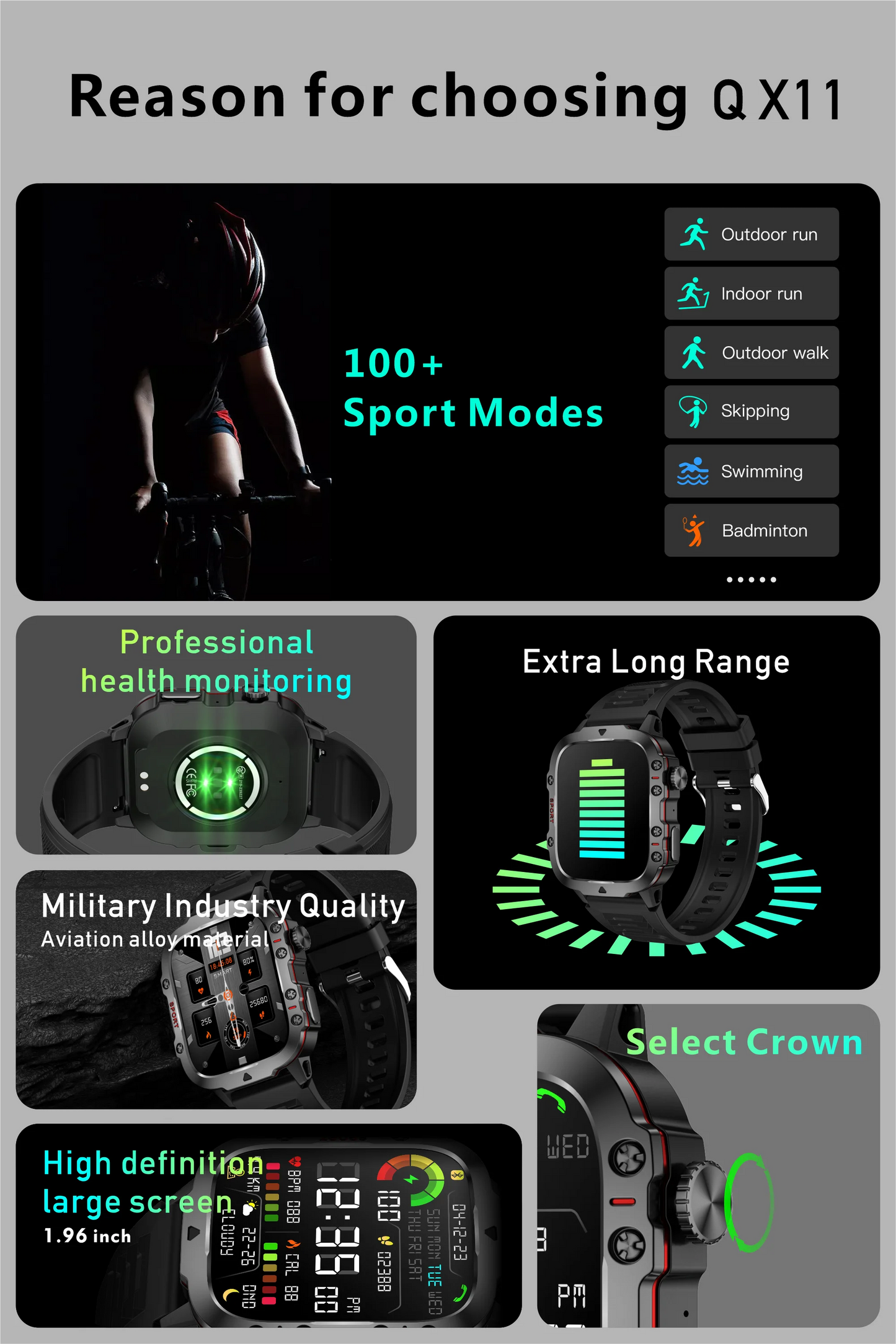 LIGE 1.96" Smart Watch Bluetooth Call & Voice Assistant | Waterproof Fitness Tracker for Men