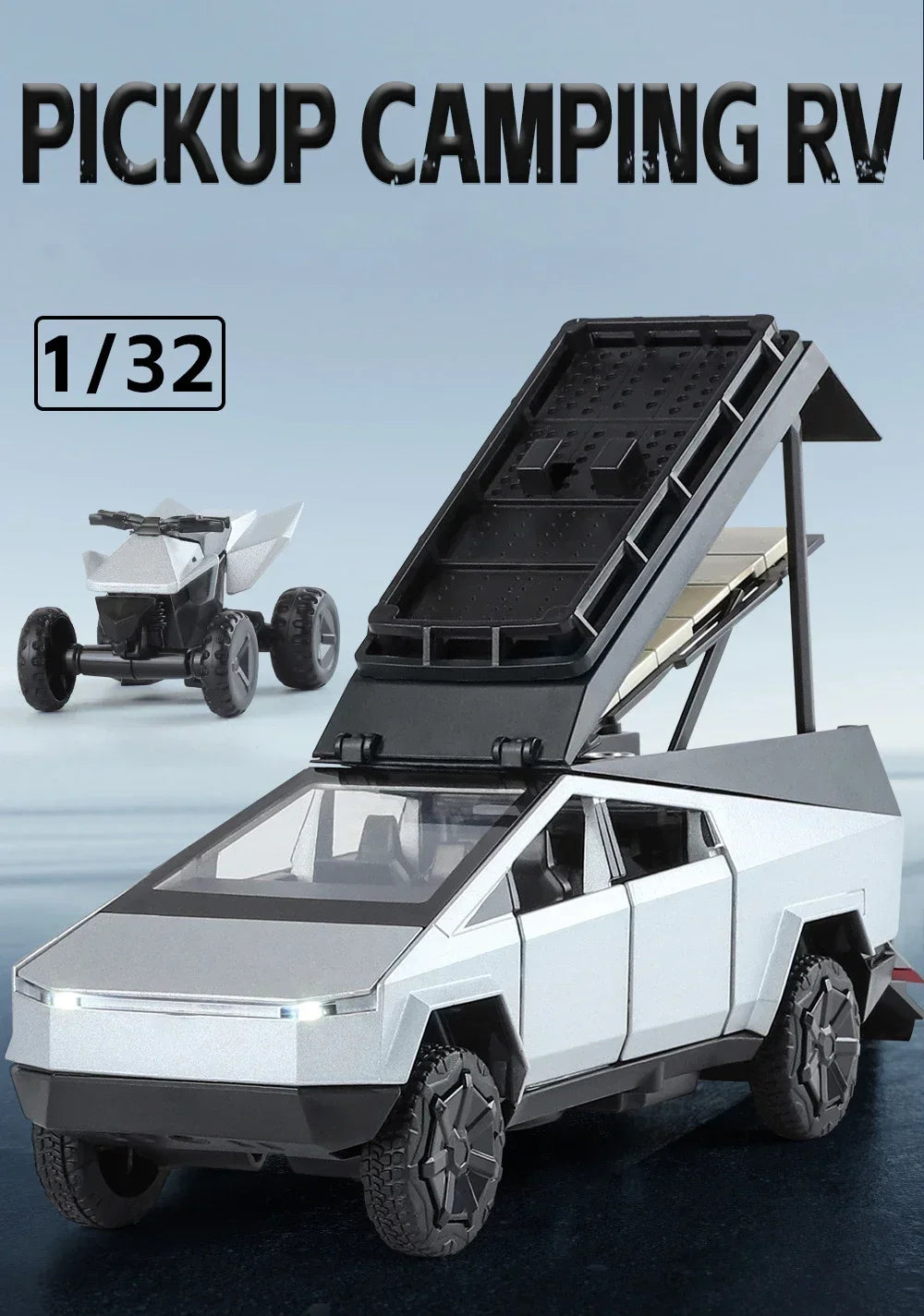 1:32 Cybertruck RV Diecast Model – Alloy Pickup Toy with Sound & Light