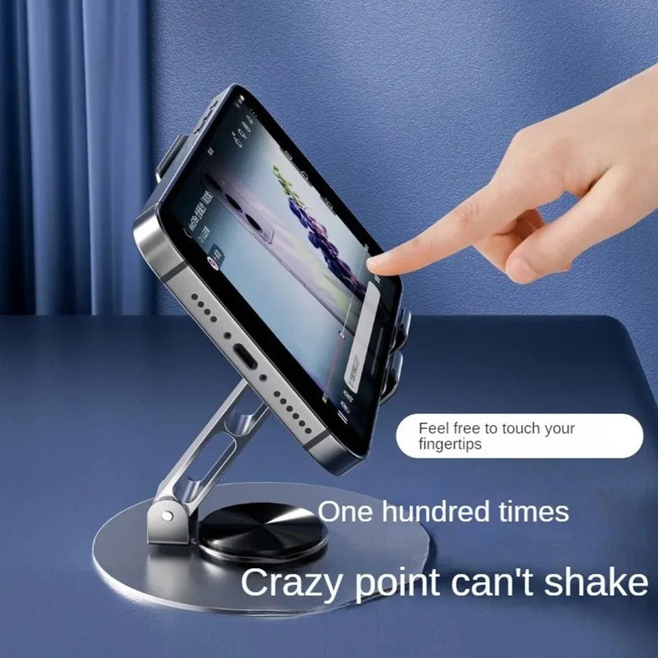 All-Metal Aluminum 360° Rotating Phone Holder – Universal Foldable Desk Stand with Double Shaft Design, Anti-Fall Stability