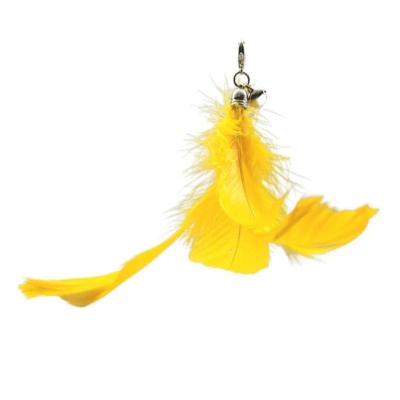 Natural Feather Cat Teaser Replacement Head – Bite-Resistant Toy with Bells