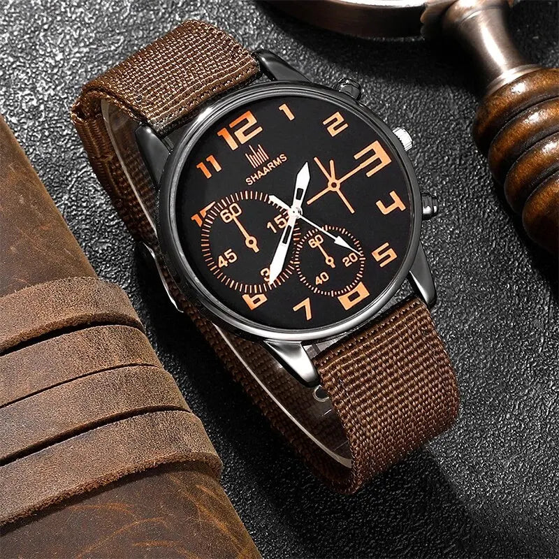 Men's 4-Piece Luxury Watch & Bracelet Set – Black Big Dial, Leather Band Quartz Watch