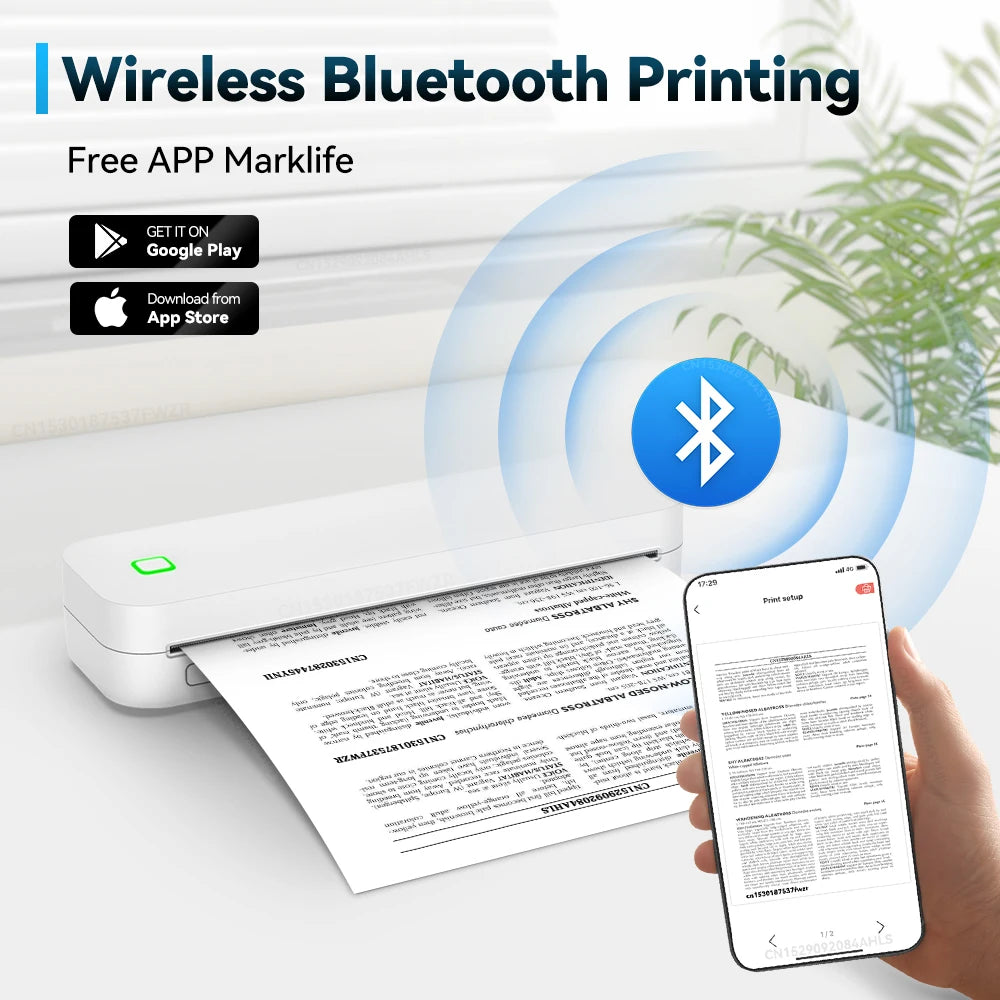 Portable A4 Inkless Bluetooth Thermal Printer - Wireless Document & Tattoo Stencil Printer